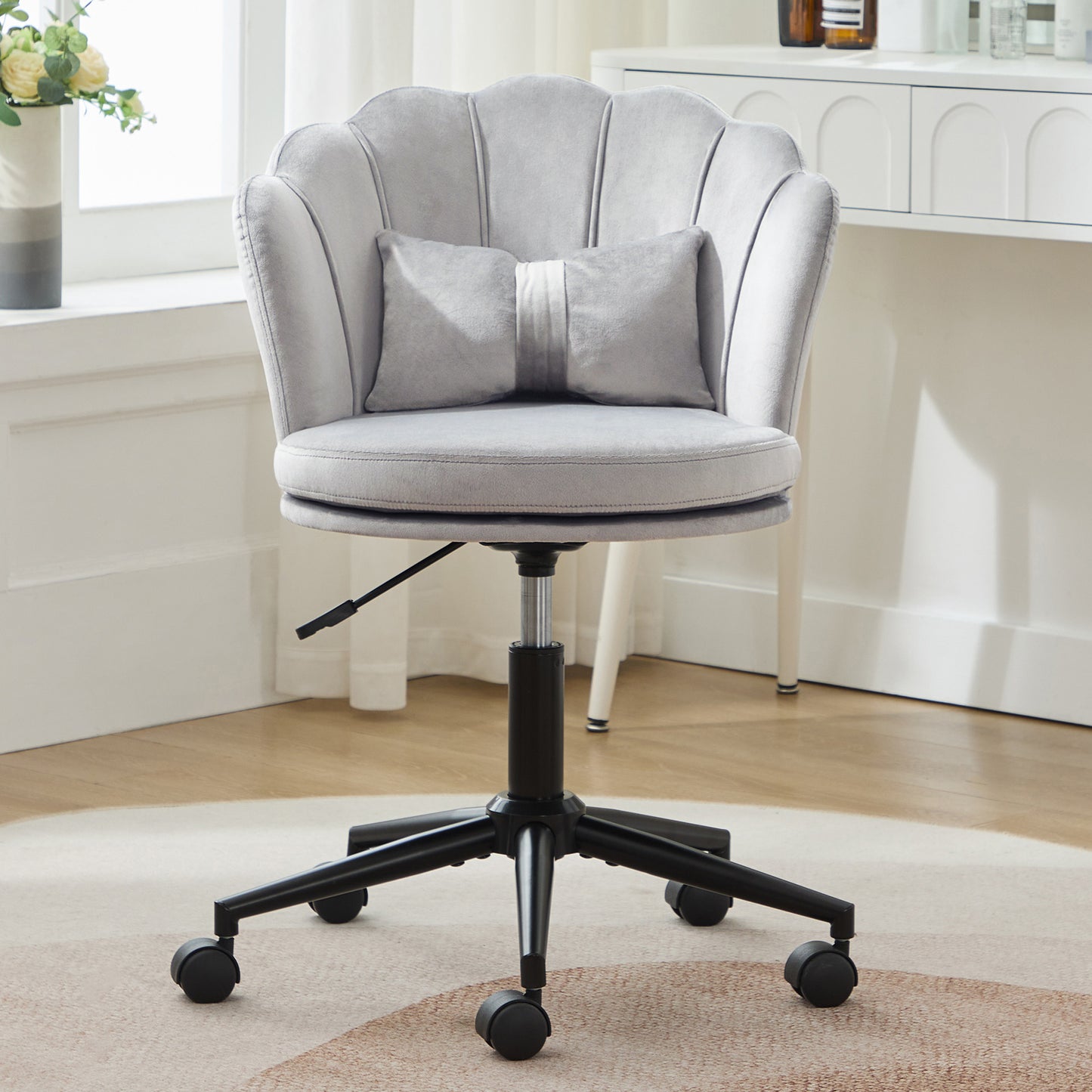 Modern Design Dressing Chair, Office Chair, Petal-shaped Backrest, Butterfly-shaped Lumbar Cushion, Height Adjustable, Soft Seat Cushion.Suitable For Living Room, Bedroom, Office, Etc.