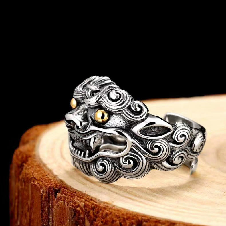 1pcs 925 Sterling Silver Retro Pixiu Statement Ring, Lucky Ethnic Style, Ideal For Birthdays & Men's Feng Shui Gifts