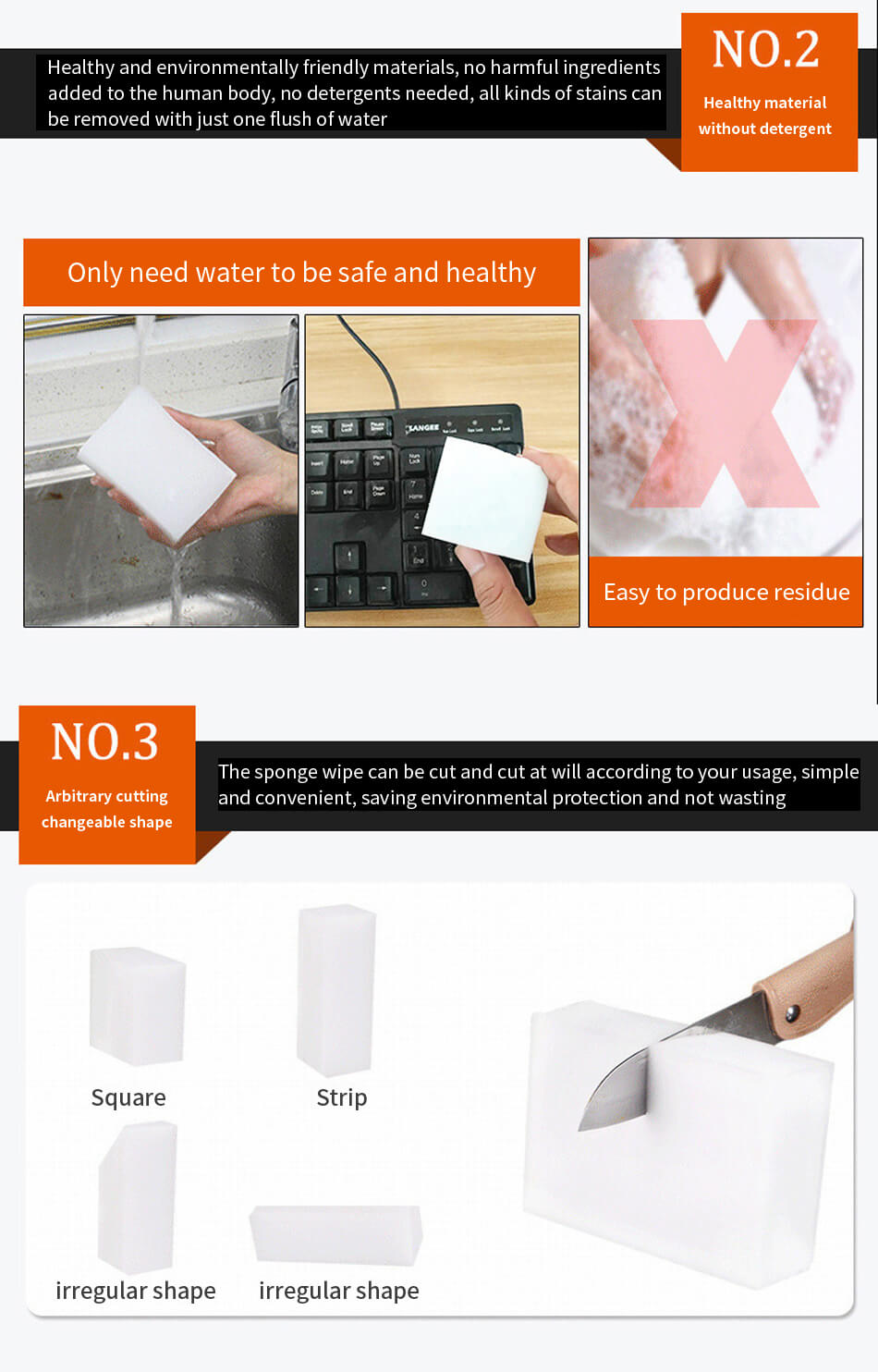 50Pcs Magic Sponge Eraser Kitchen Home Multi-function Foam Melamine Cleaner
