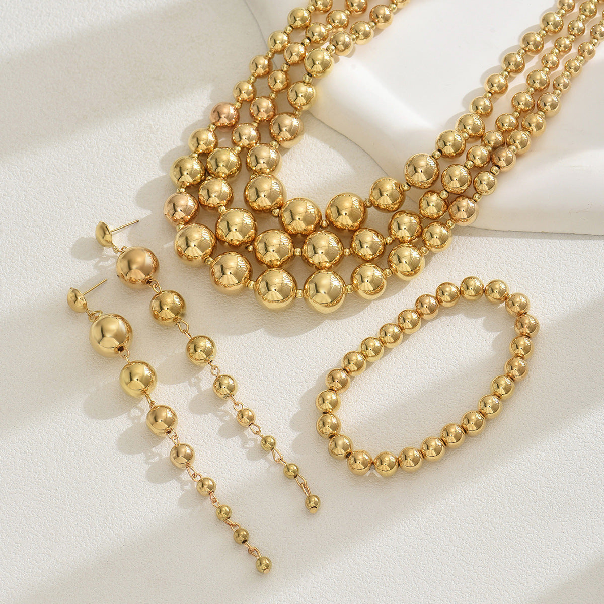 Cross-border European & American Y2K Hot Girl Jewelry Set For Women, Niche Beaded Multi-layer Clavicle Necklace With Matching Earrings, Versatile Daily Accessories