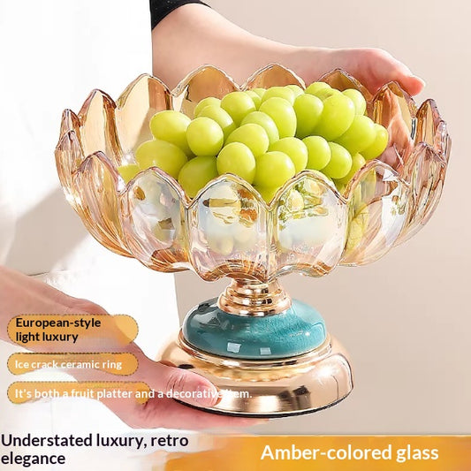 Glass Fruit Bowl Living Room Home Fruit Plate Coffee Table Crystal Decoration Front Desk Candy Tray Tall