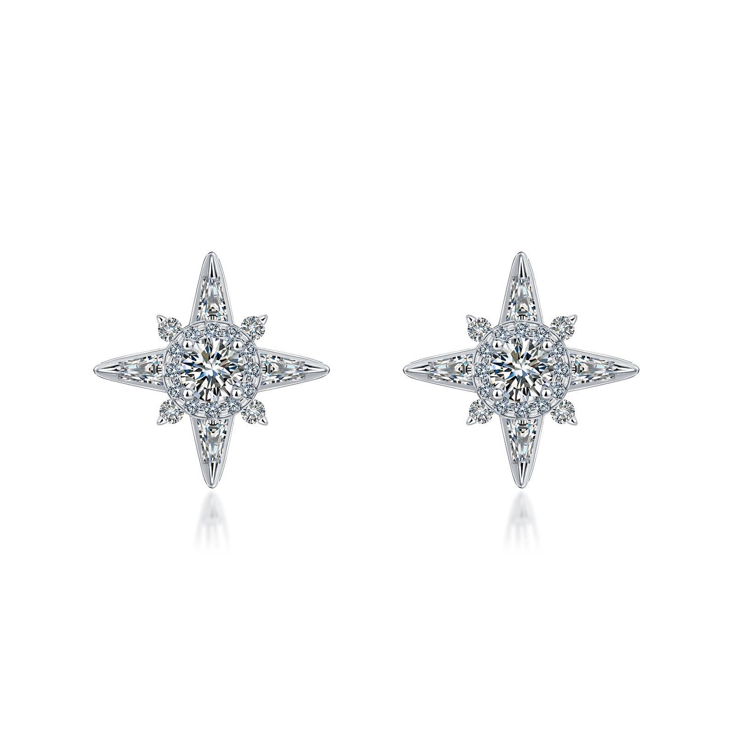 S925 Sterling Silver Star Stud Earrings, D-VVS1 Moissanite 4-Point Star Design, Platinum Plated 2.3g Elegant Jewelry Gift Box