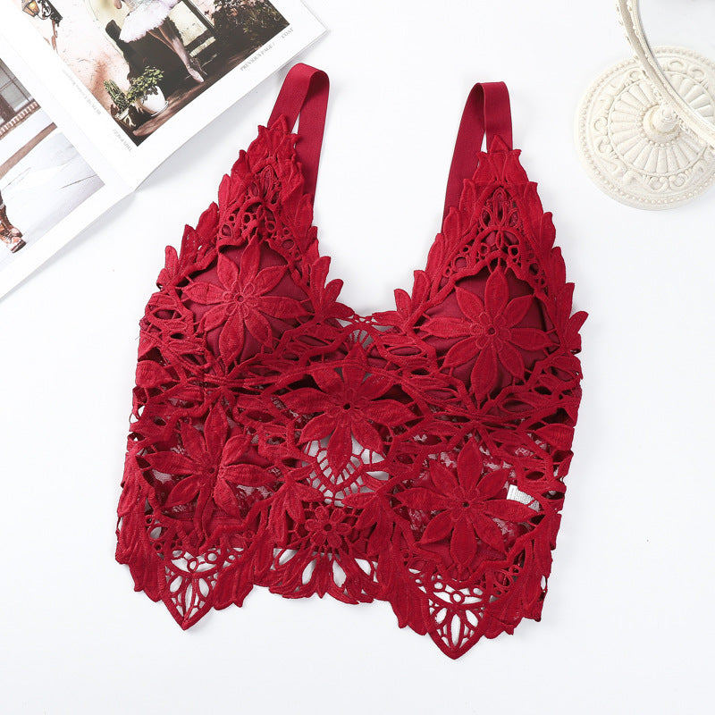 Lace Slim Fit Hollow-out Beauty Back Tube Top Anti-slip Bra