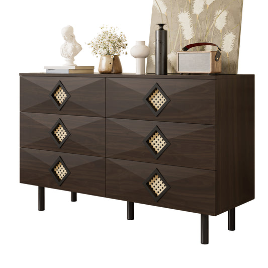 Elegant 6-Drawer Dressing Table With Rattan Handle, For Bedroom & Living Room  Practical Storage & Stability, Perfect For Your Home
