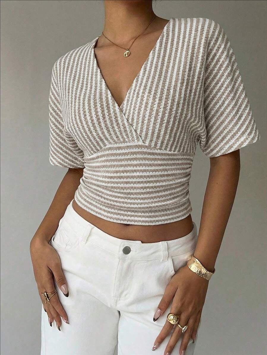 V-neck Knitted Fashion Casual Womens Striped