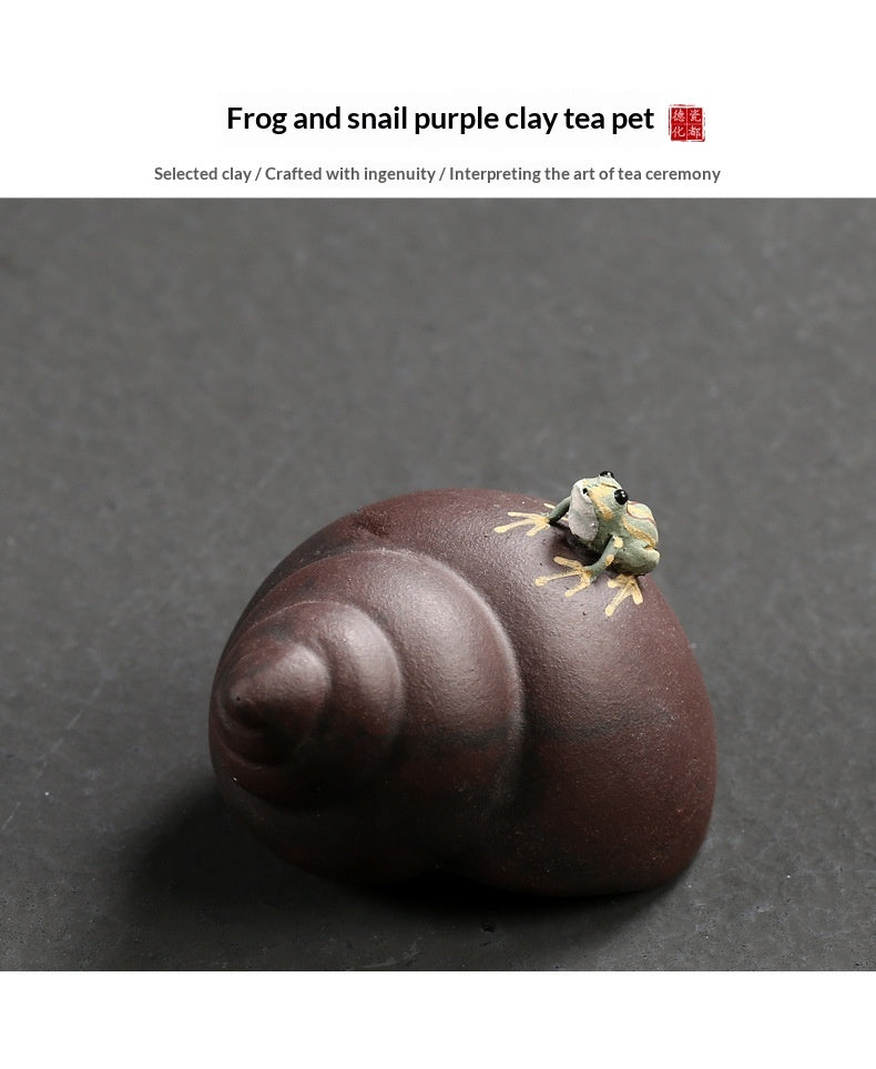 Round Spray Water Snail Frog Pure Handmade Yixing Clay Tea Pet Ornament