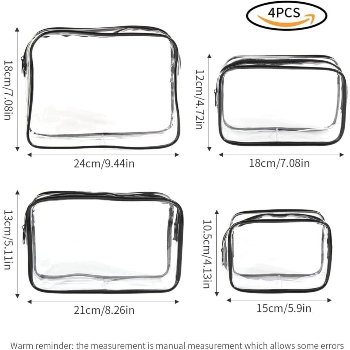 4-Pack Clear PVC Waterproof Toiletry Bags—Large Travel Toiletry Bags, Cosmetic Bags, Wash Bags, Makeup Bags For Men And Women (Small, Medium, Large)