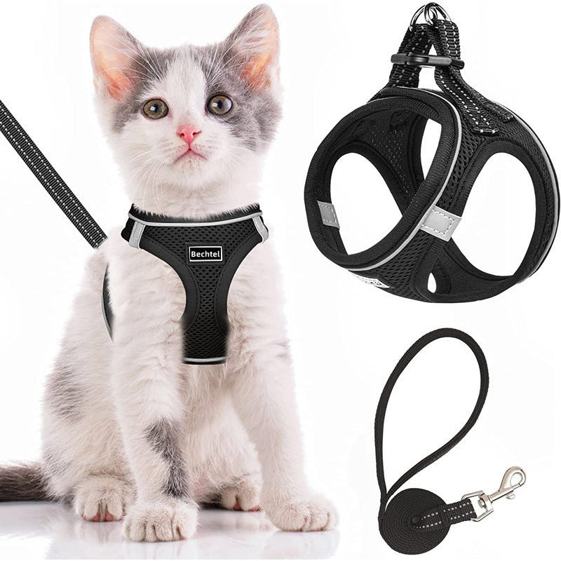 Pet Harness Vest Style Leash - Adjustable Breathable Dog Cat Harness with D-Ring for Walking Training