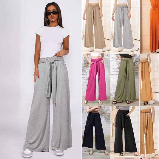 Women's Draped Lace-Up Wide Leg Pants  Soft Comfortable Casual Yoga Trousers For Autumn Winter