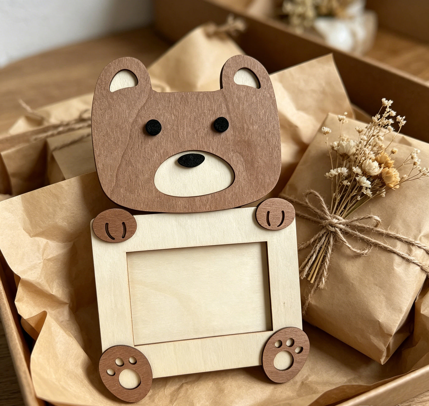 Cute Animal Wooden Photo Frame, Lion Bear Fox 3D Wood Picture Frame, Baby Kids Tabletop Photo Holder Gift
