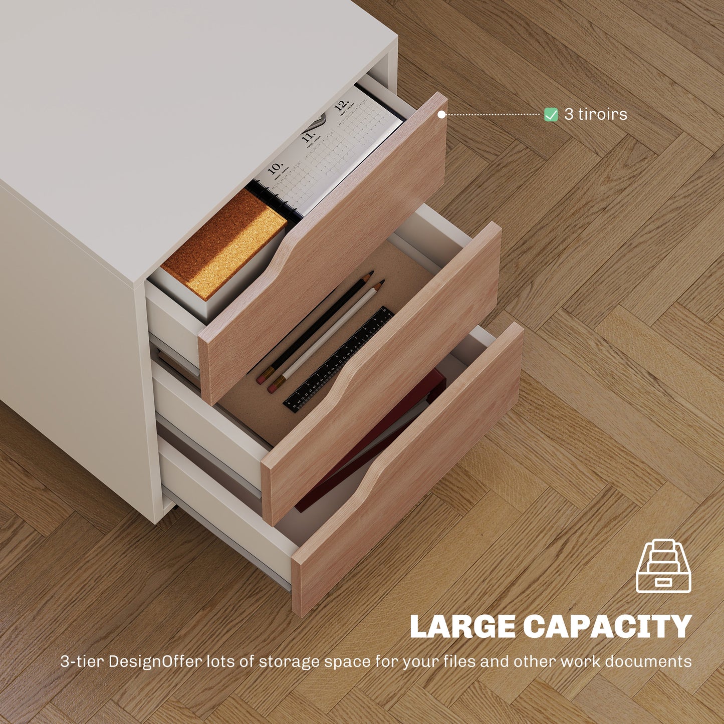 3 Drawer Mobile File Cabinet, Vertical Filing Cabinet With Wheels For Home Office, Oak