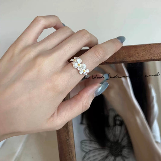 1pcs 999 Sterling Silver Gardenia Open Ring, Dainty Floral Style, For Daily Wear & Casual Office Outfits