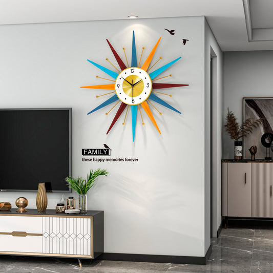 Modern Sunburst Wall Clock Colorful Geometric Metal Decorative Home Decor