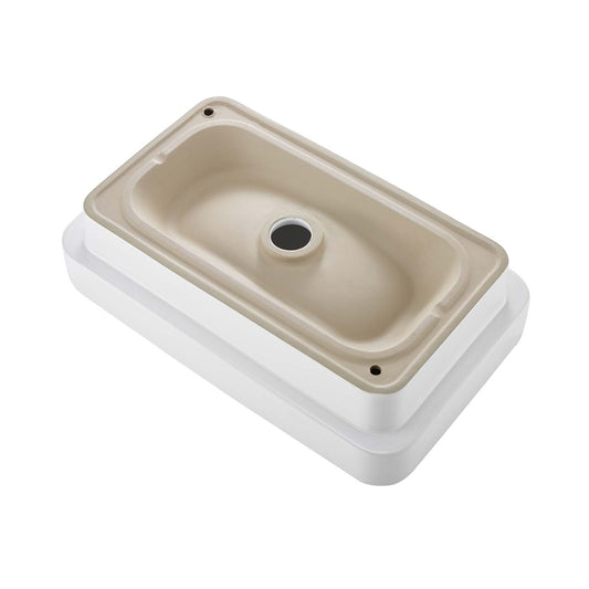 Semi Recessed Bathroom Sink, 19.29 X 12.01 Inch Rectangular White Ceramic Vessel Sink With 1-3/4 Inch Drain Hole, Drop In Modern Lavatory Vanity Bath Wash Bowl Basin, Rectangle For Small Space