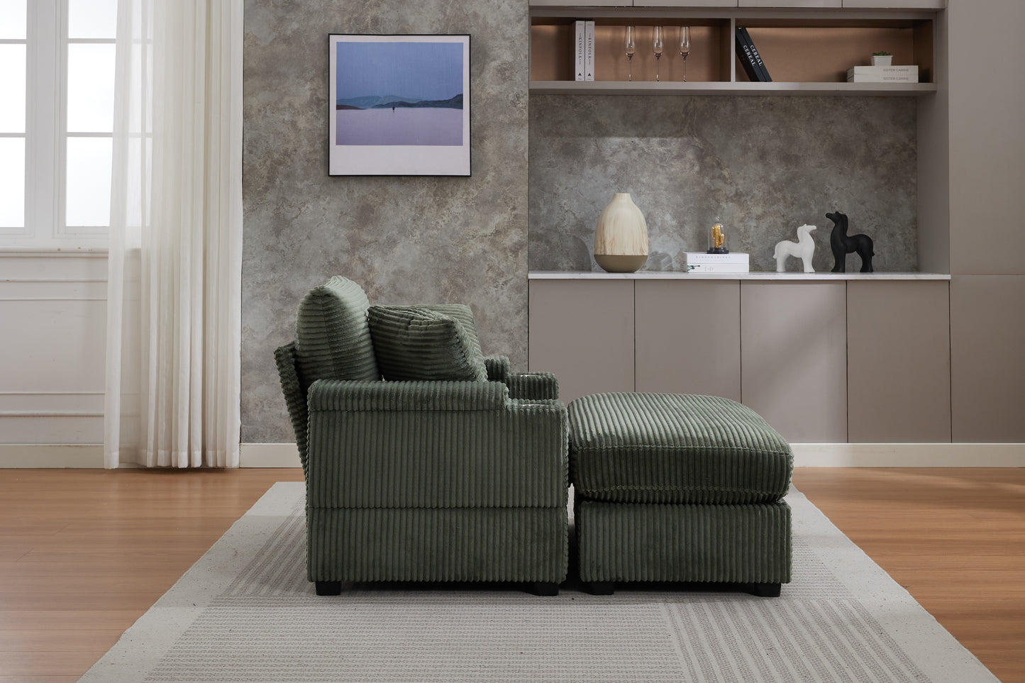 VIDEO New Corduroy Upholstered Chaise Lounge Sofa With Handrail Storage,Movable Ottoman,Cupholders,Detachable Cushions Deep Seat For Living Room Office,3 Colour,Wide Stripe Corduroy