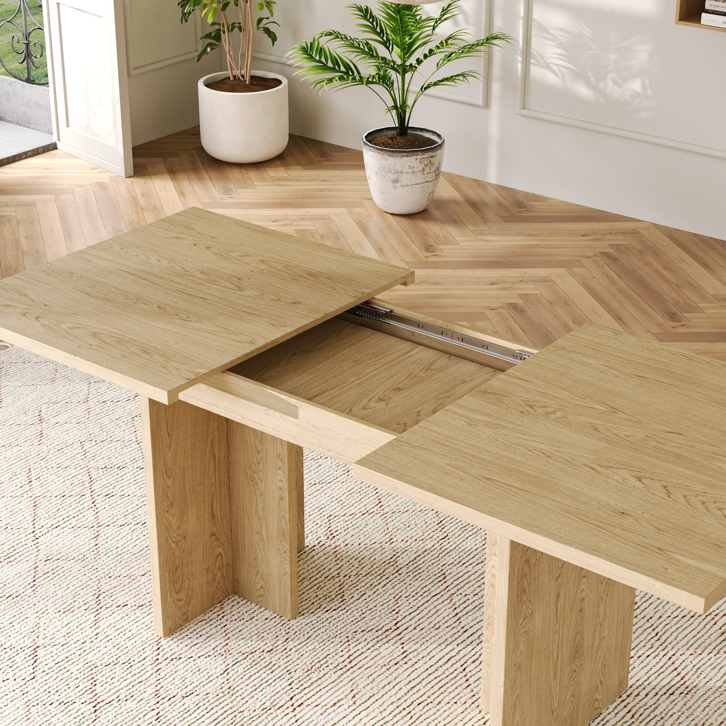 Extendable Dining Table, 140 180x80 Cm, Suitable For 6-8 People, Rectangular Shape, Thickened Table Top, Simple Style, Table For Dining Room, Kitchen, Living Room, Oak Color