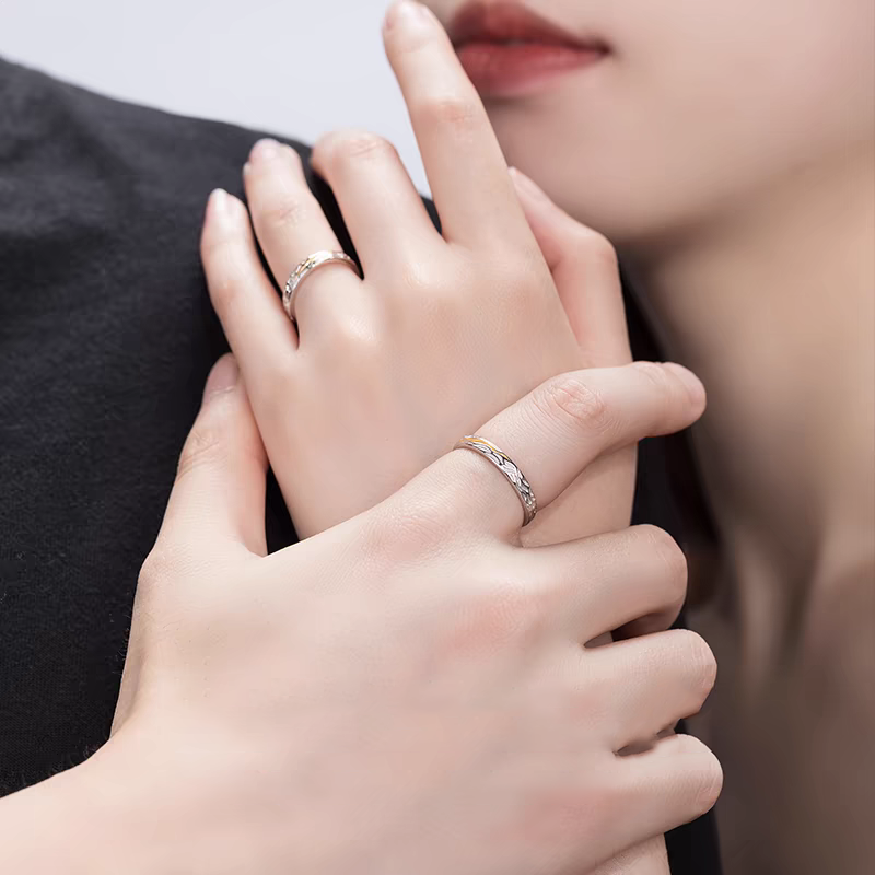 1 Pair 999 Sterling Silver Tyndall Effect Two-Tone Couple Rings, Adjustable Promise Rings, Ideal Valentine's Day Gift For Lovers