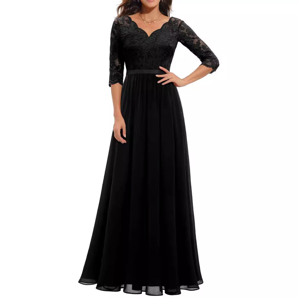 Best Seller Dress Lace Long Patchwork Waist-tight Noble Dress