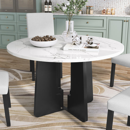 Round Dining Table For 4, 43-Inch Faux Marble Top, Mid-Century Modern Round Dining Table For Cafes, Restaurants, Bars, Home Offices And Conference Rooms  White