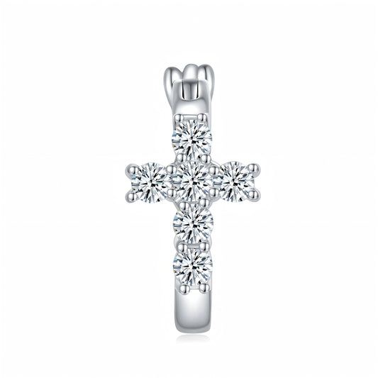 S925 Sterling Silver Cross Hoop Earrings For Women  Moissanite Christian Jewelry With GRA Certificate Platinum Plated Gift Box Set