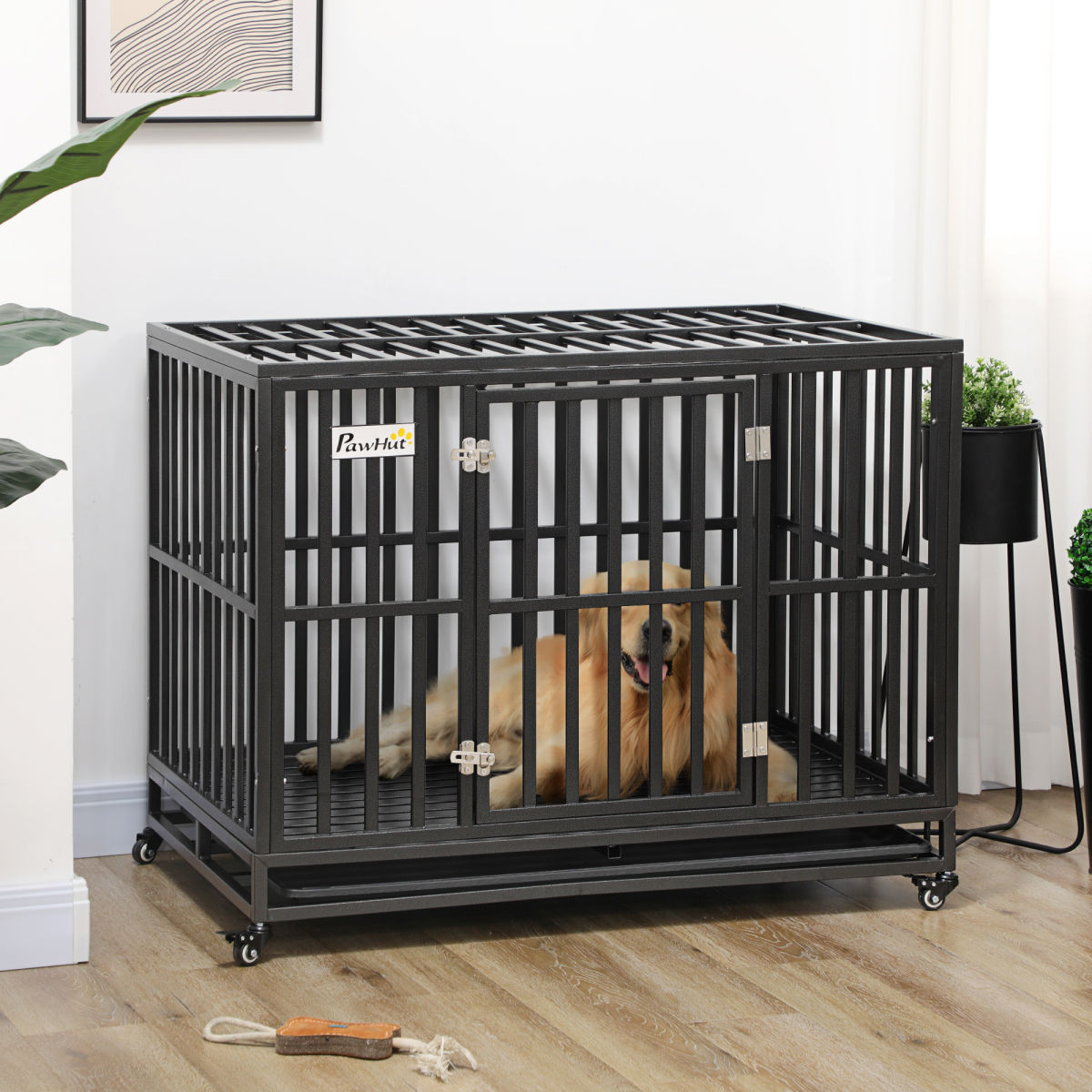44'' Strong Pet Dog Crate Mobility Cage W/ Playpen Metal & Removeable Tray