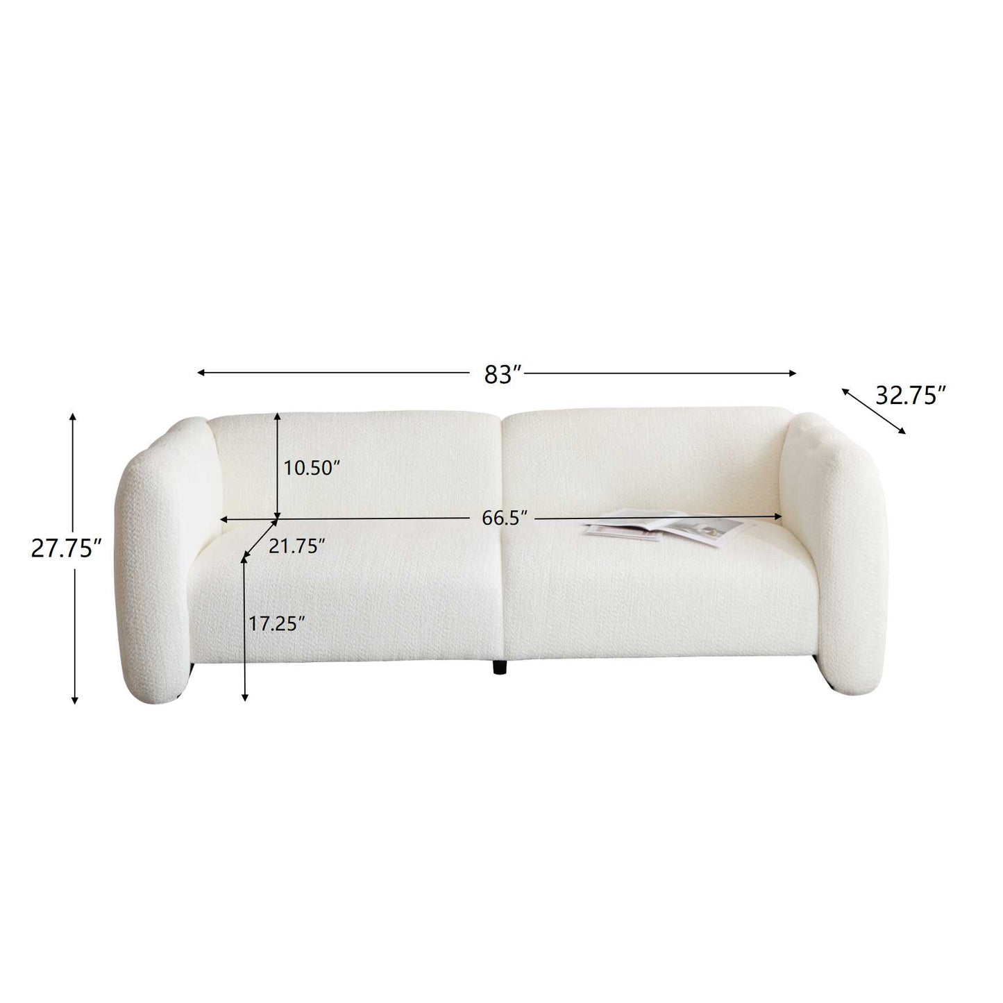 Tonson 83  3-Seater Boucle Sofa,Wave Design, Living Rooms,Bedrooms,Apartment Office,WHITE