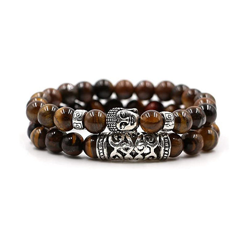Yoga Distance Bracelet Handmade Beaded Adjustable Natural Lava Stone Tiger Eye Stone Diamond Ball Buddha Head Set Bracelet