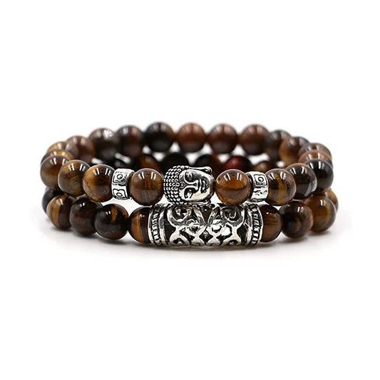 Yoga Distance Bracelet Handmade Beaded Adjustable Natural Lava Stone Tiger Eye Stone Diamond Ball Buddha Head Set Bracelet