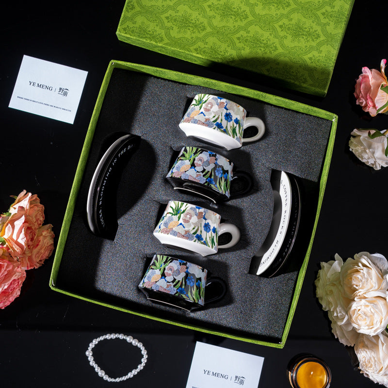 Affordable Luxury Original Iris Flower Ceramic Coffee Cup Gift Set