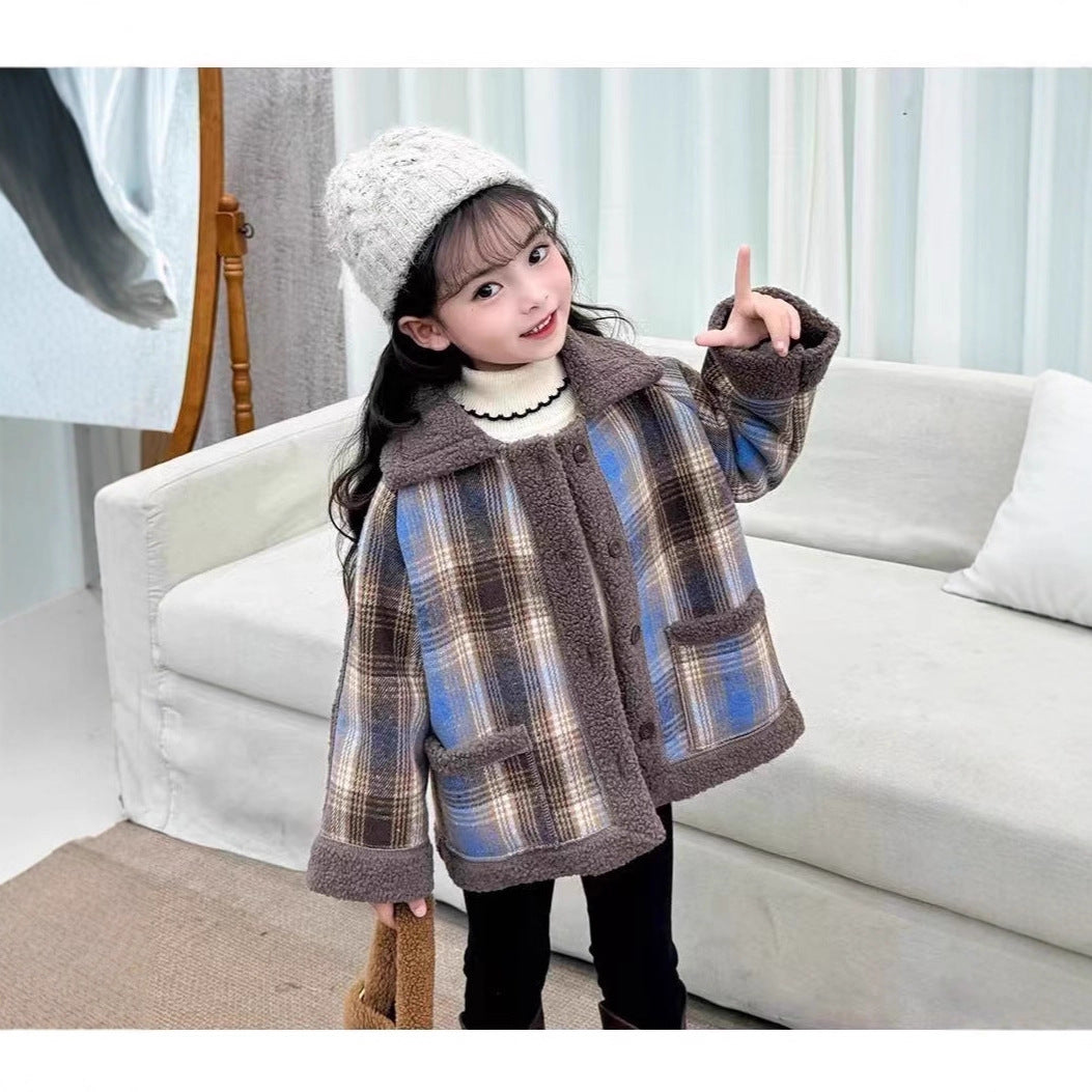 Thickened Fleece-Lined Warm Collared Top For Older Kids AutumnWinter Korean Style