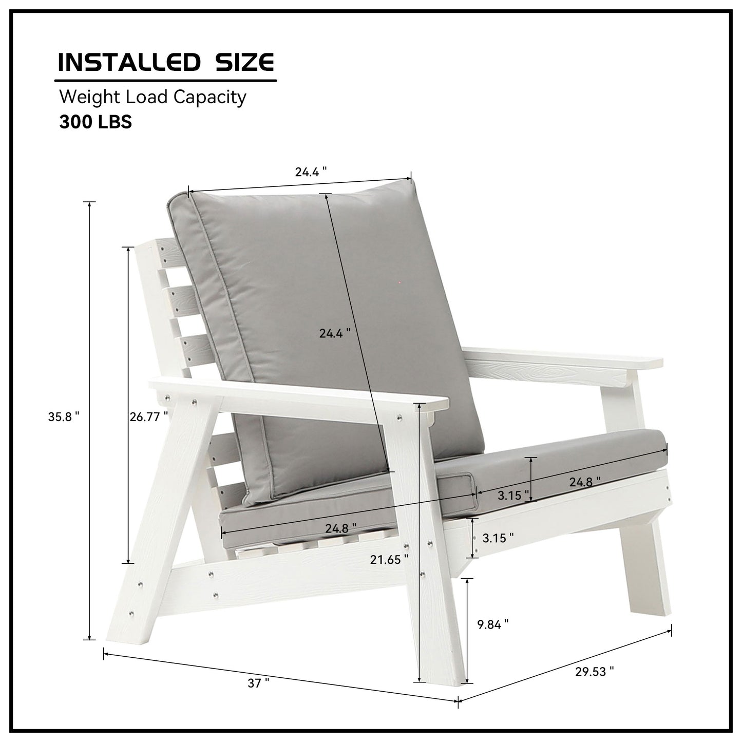 HIPS All-Weather Outdoor Single Sofa With Cushion, White Grey