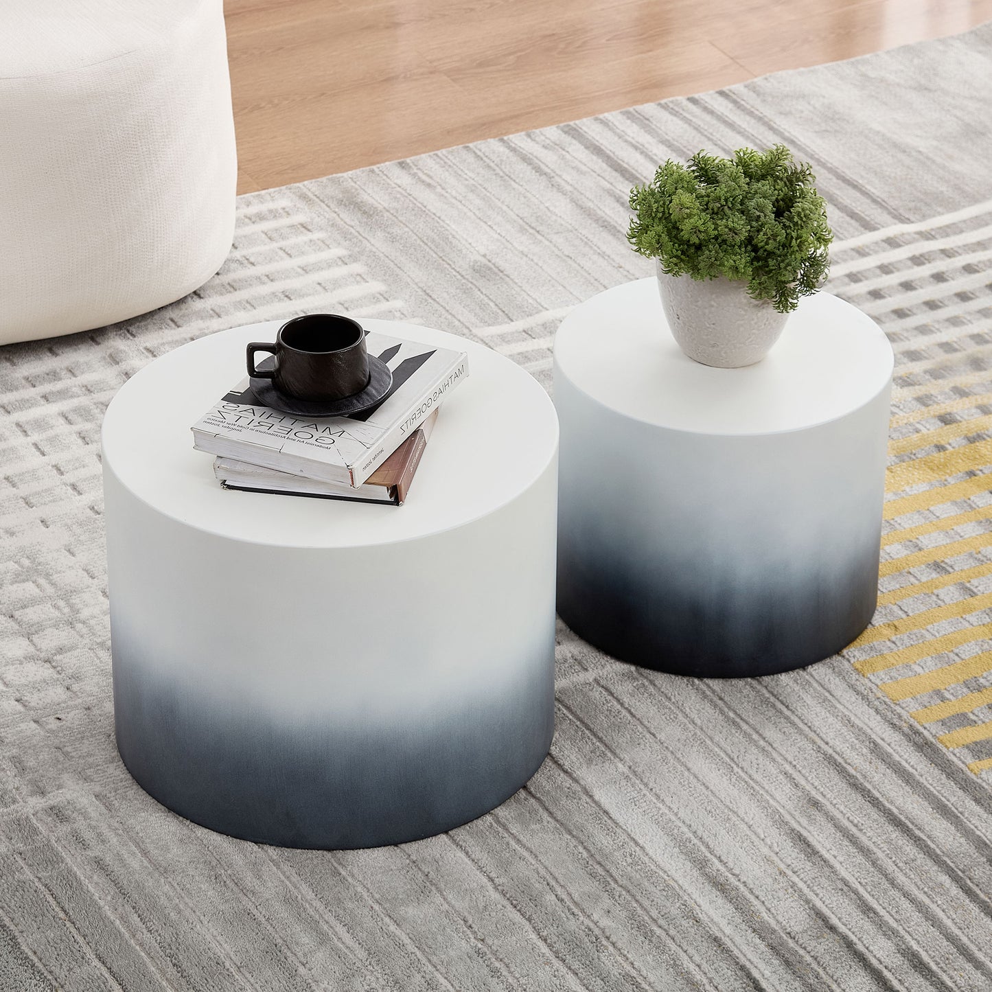 MDF With Ash Oak Walnut Veneer Side Table Coffee Table End Table Nesting Table Set Of 2 For Living Room,office,bedroom WH BK