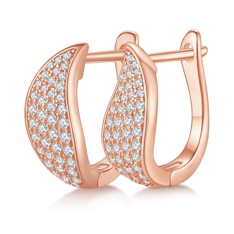 S925 Sterling Silver Moissanite Pave Huggie Hoops  U-Shaped Earrings With GRA Certificate Platinum Or Rose Gold Or Gold Plated Jewelry Gift Box Set For Women