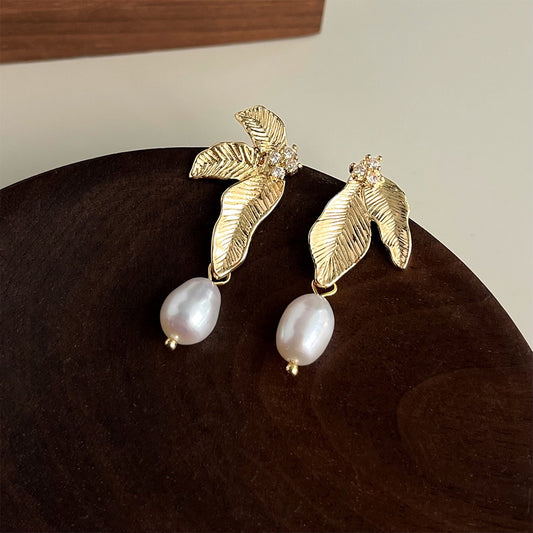 French Enamel Pearl Earrings Women Vintage Style Freshwater Pearl Studs Premium Gift
