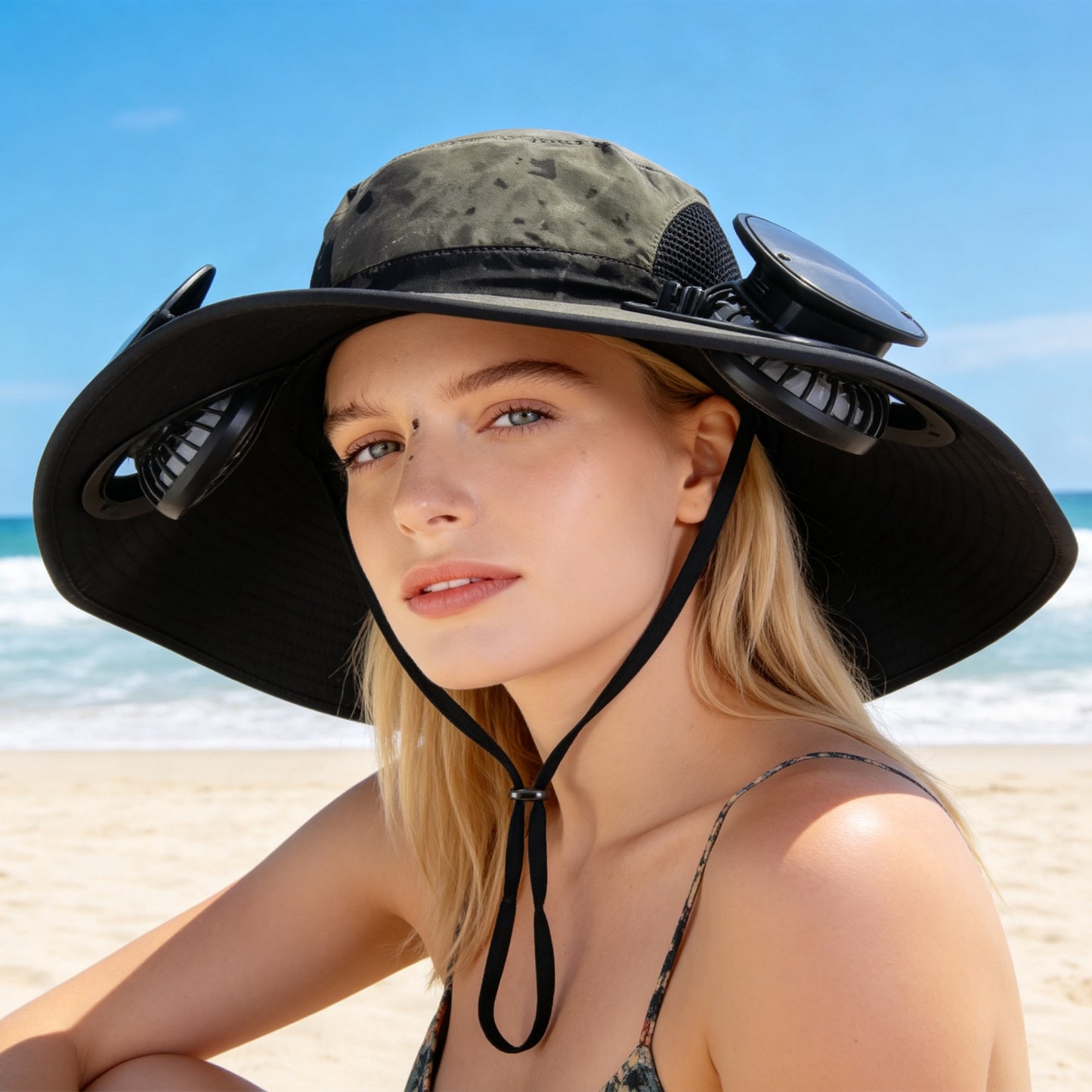 1Pc 2 In 1 Solar Fan Hat UPF50 Sun Hat With Fans Wide Brim Fishing Hat With Face Cover Neck Flap Solar USB Charging For Hiking Gardening Outdoor Work