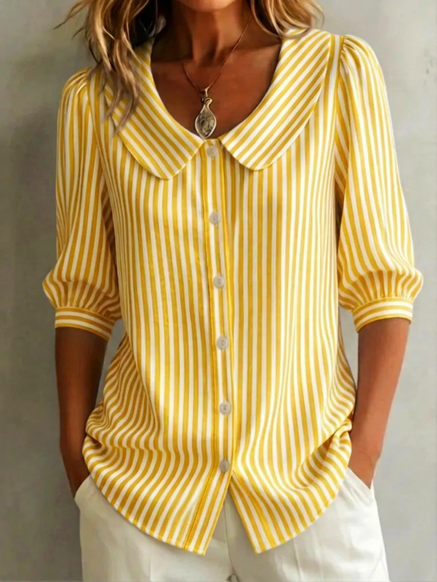 New Arrival Womens Loose-Fit V-Neck Striped Blouse For Commuting
