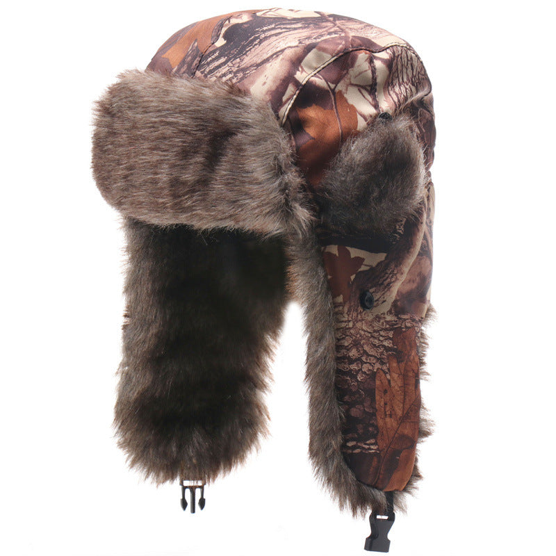 Windproof Mens And Womens Outdoor Thickened Leaf-Camouflage Lei Feng Cap