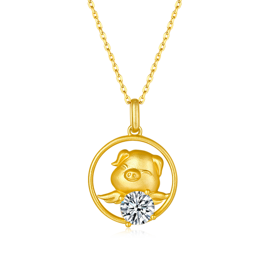 S925 Sterling Silver Gold Plated 1ct Moissanite Chinese Zodiac Necklace 5.2g GRA Certified Gift Box