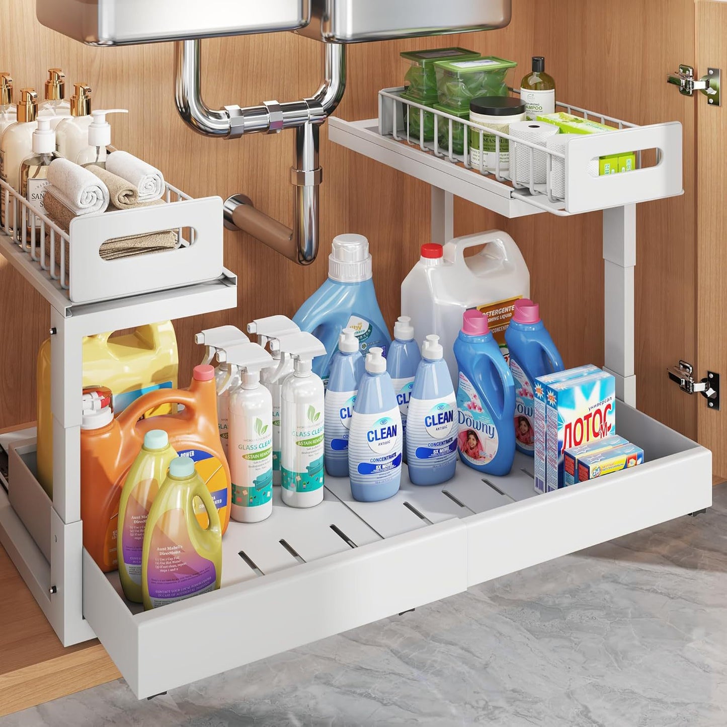 Under-sink Rack With Pull-out Tray Floor-standing And Adjustable Cabinet For The Kitchen