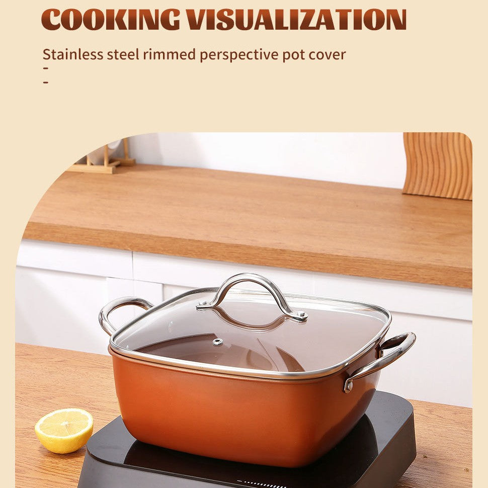 24cm Square Kitchen Fryer Non Stick Chip Pan Potato Fryer W  Basket Cooking Pot