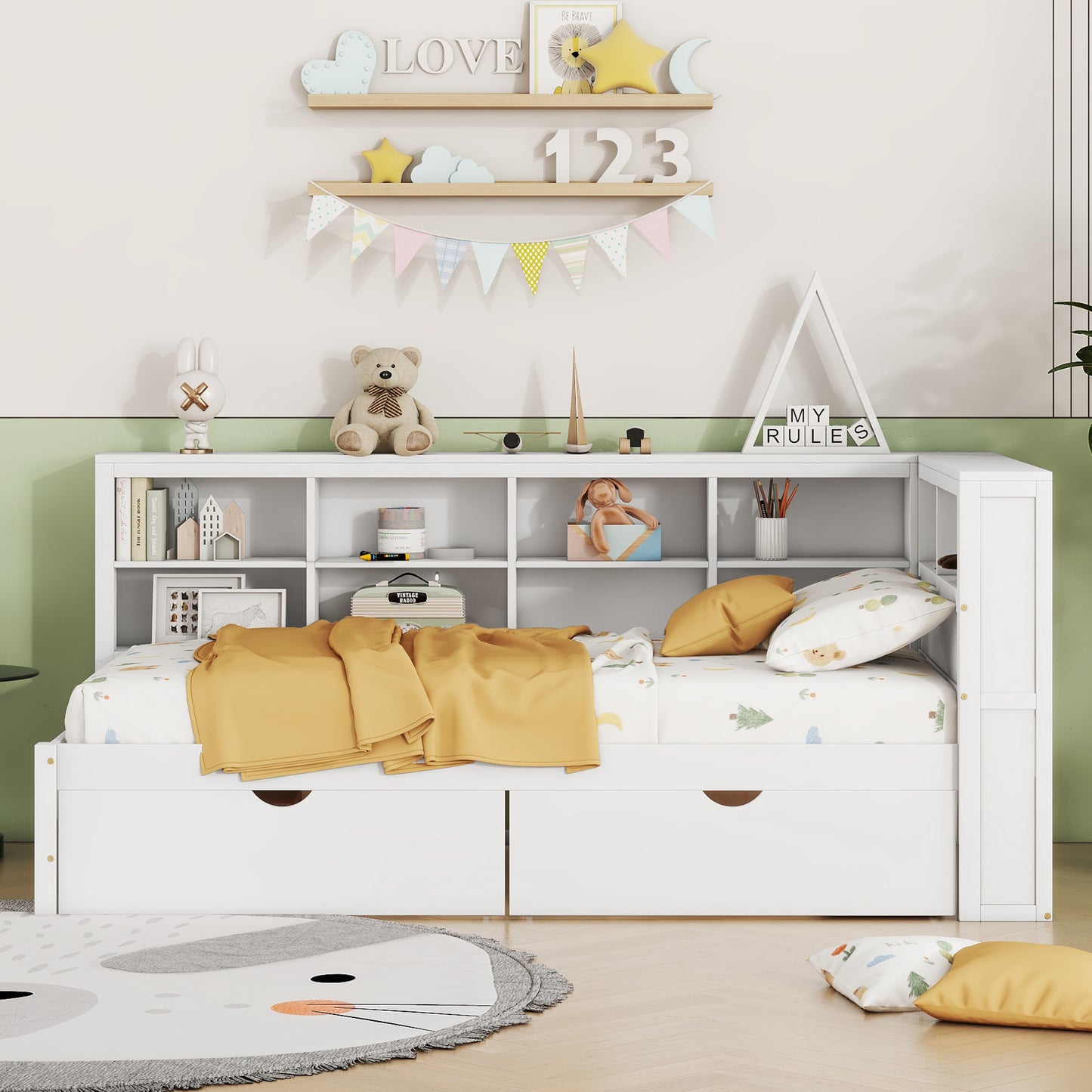 Wooden Twin Size DayBed With 2 Drawers, DayBed With Storage Shelf And USB Charging Ports,White OLD