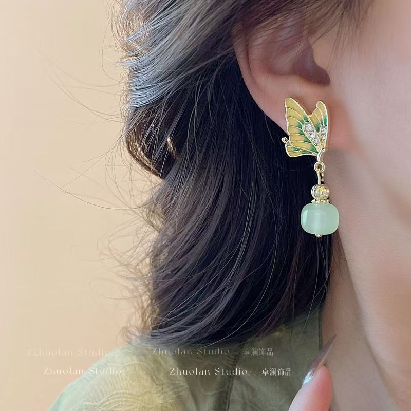 New Chinese Style Butterfly Enamel Stud Earrings With 925 Silver Pin, National Trend All-Match Niche High-End Designer Elegant Ear Jewelry For Women