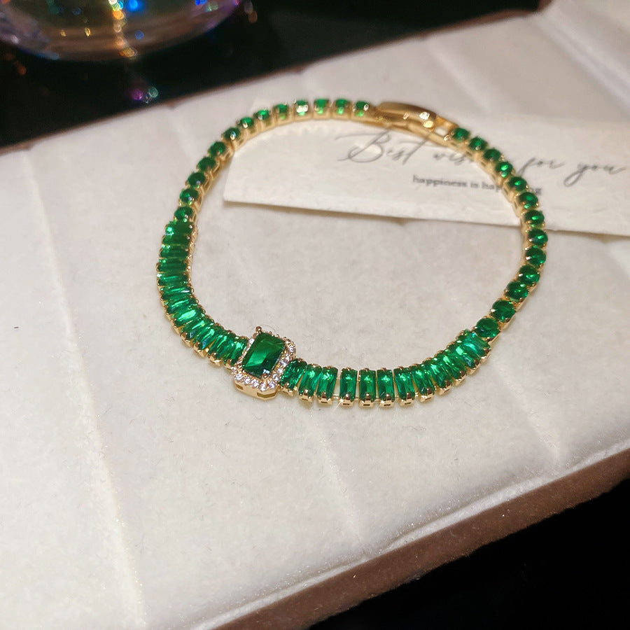 Ins Style Korean Rhombus Zirconia Bangle Minimalist Bracelet Ethereal Elegant Fashion Hand Jewelry