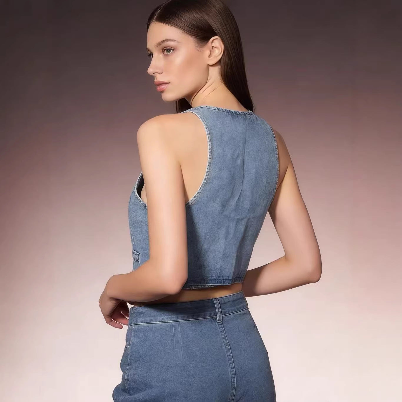 Womens Retro Casual Fashion Denim Vest