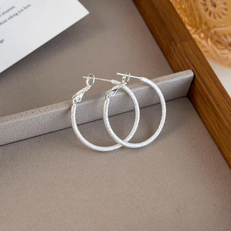 1 Pair 999 Sterling Silver Shimmer Hoop Earrings, Minimalist Style, Perfect For Daily Wear And Valentine's Gift