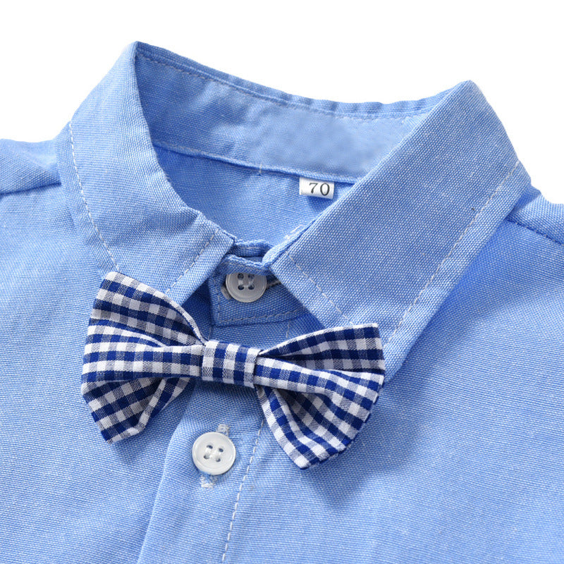 Korean-style Fashionable Boys Shirt And Suspender Pants Set