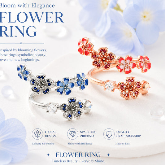 Hot Selling On Amazon & Temu, Copper Flower Ring For Women, Elegant Premium Floral Ring With Dense Paved Beads, Fashion Ladies Jewelry Wholesale