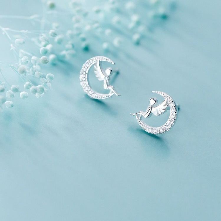 925 Silver Stud Earrings Women's Korean-style Fresh Elegant Glossy