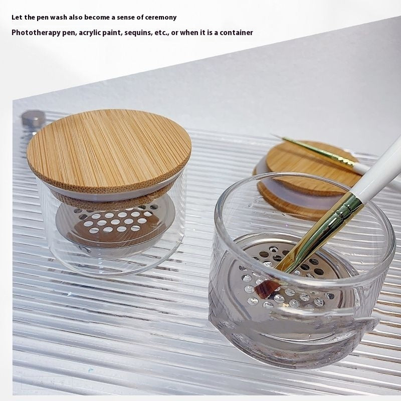 New Nail Beauty Sequins Painting Brush Cleaning Cup With Lid Stainless Steel Mesh
