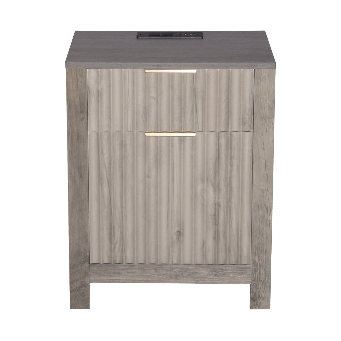 Farmhouse End Table Set Of 2, Nightstand With Charging Station, 3 Tiers Side Table With Storage Cabinet And 2 Drawers, Side Table With USB Ports And Outlets, Ideal For Living Room, Bedroom, Gray